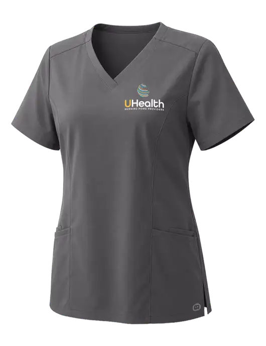 Wink Womens Pewter Premiere Flex V-Neck Top w/Uhealth Logo