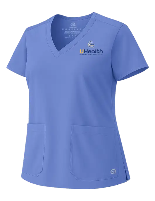 Wink Ceil Blue Womens WorkFlex V-Neck Top w/Uhealth Logo