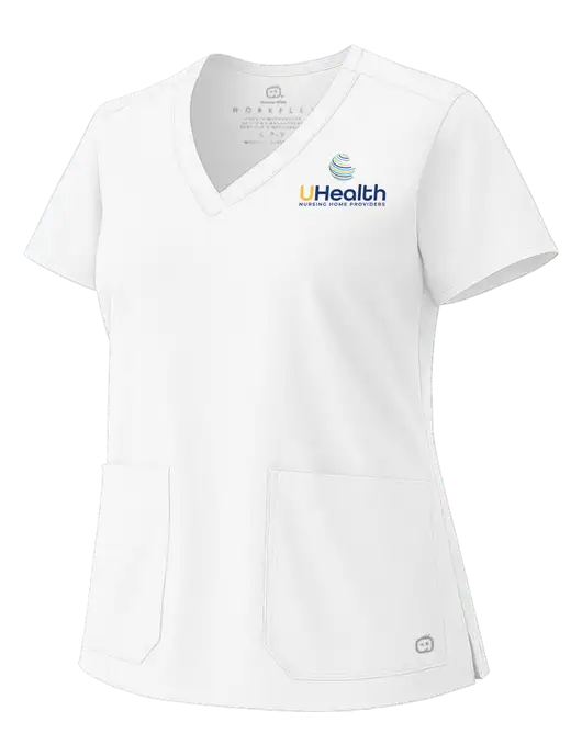 Wink White Womens WorkFlex V-Neck Top w/Uhealth Logo