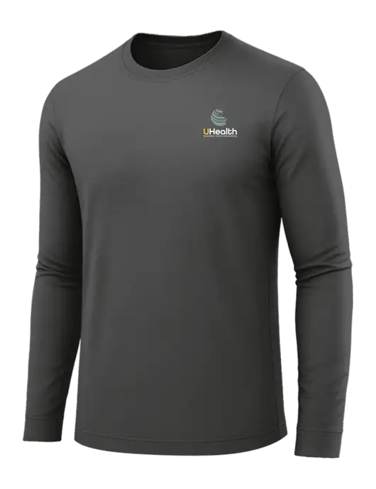 Long Sleeve Dark Grey PosiCharge Competitor Tee w/Uhealth Logo
