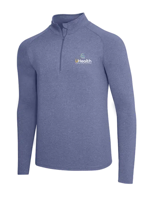 Navy Heather Sport Wick Stretch 1/4 Zip Pullover w/Uhealth Logo