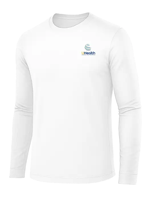 Long Sleeve White PosiCharge Competitor Tee w/Uhealth Logo