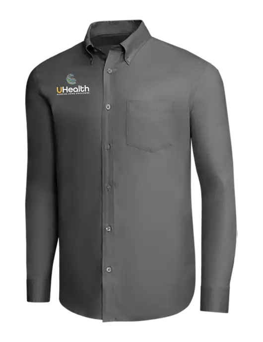 Brooks Brothers Dark Grey Wrinkle-Free Stretch Pinpoint Shirt w/Uhealth Logo