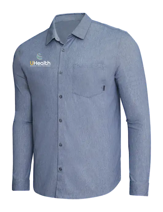 OGIO Slate Blue Heather Extend Long Sleeve Button Up Shirt w/Uhealth Logo