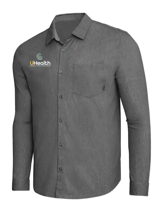 OGIO Dark Grey Heather Extend Long Sleeve Button Up Shirt w/Uhealth Logo