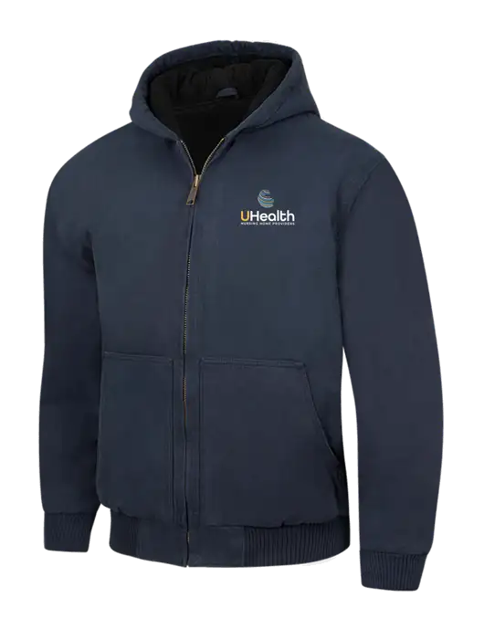 CornerStone Navy Washed Duck Cloth Insulated Hooded Work Jacket w/Uhealth Logo