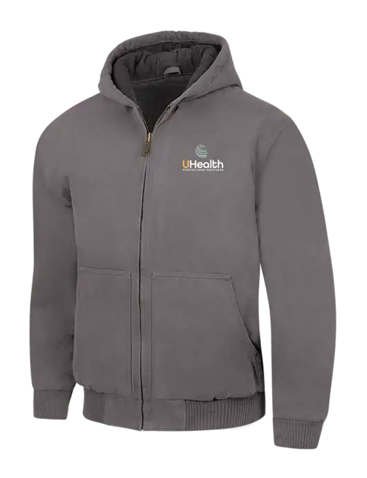 CornerStone Medium Grey Washed Duck Cloth Insulated Hooded Work Jacket w/Uhealth Logo