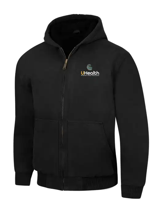 CornerStone Black Washed Duck Cloth Insulated Hooded Work Jacket w/Uhealth Logo