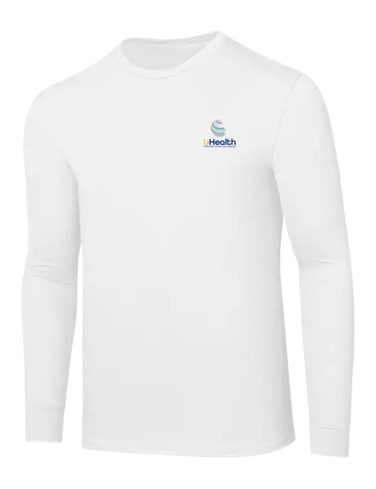 Core Blend White Long Sleeve Tee w/Uhealth Logo