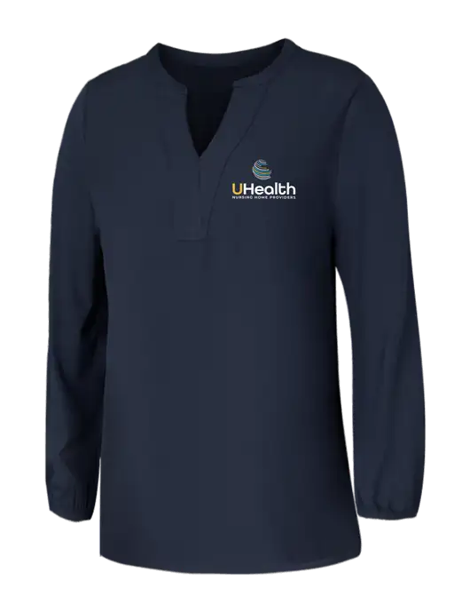 Mercer+Mettle Womens Navy Stretch Crepe 3/4 Sleeve Blouse w/Uhealth Logo
