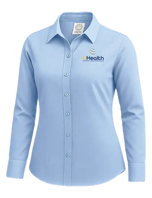 Brooks Brothers Womens Light Blue Wrinkle-Free Stretch Nailhead Shirt w/Uhealth Logo
