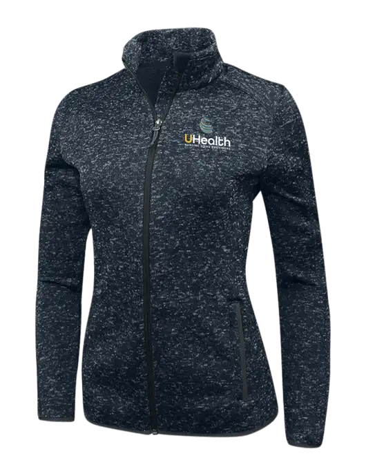 Navy Heather Womens Sweater Fleece Jacket w/Uhealth Logo