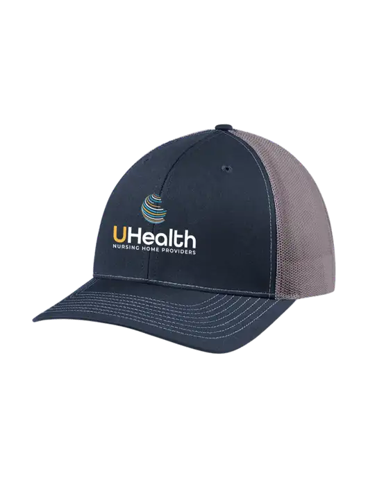 Richardson Adjustable Snapback Original 112 Trucker Cap Navy w/Charcoal Mesh w/Uhealth Logo