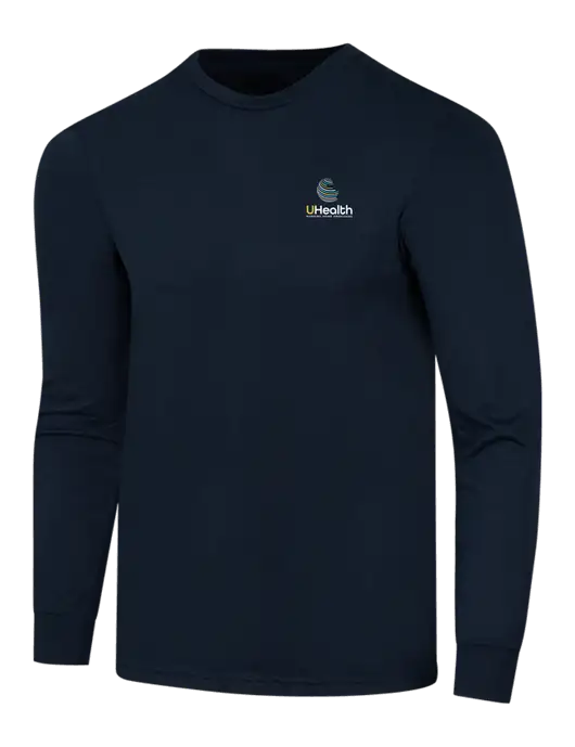 Simply Soft Long Sleeve Navy 4.5 oz, Poly/Combed Ring Spun Cotton T-Shirt w/Uhealth Logo