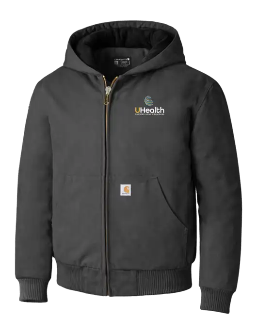 Carhartt Dark Grey Quilted-Flannel-Lined Duck Active Jacket w/Uhealth Logo