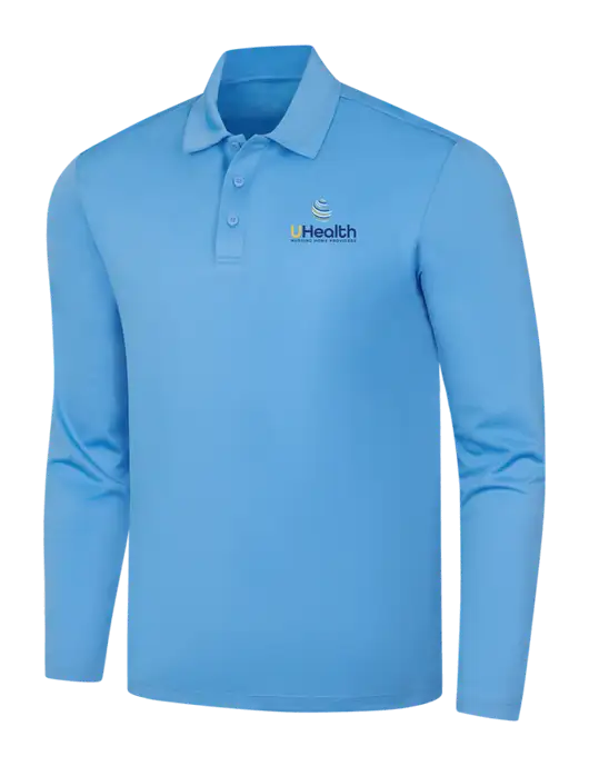 Carolina Blue Silk Touch Performance Long Sleeve Polo w/Uhealth Logo