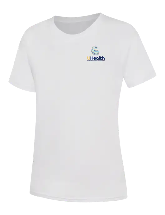 Womens White Core Blend Tee w/Uhealth Logo