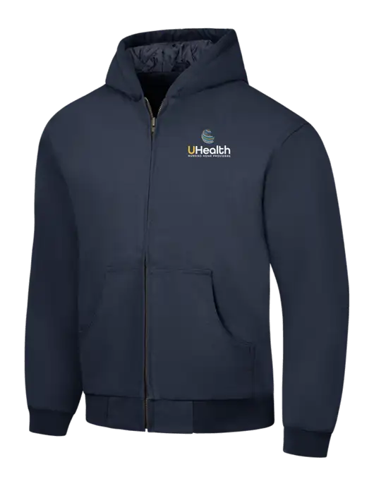 CornerStone Navy Duck Cloth Hooded Work Jacket w/Uhealth Logo