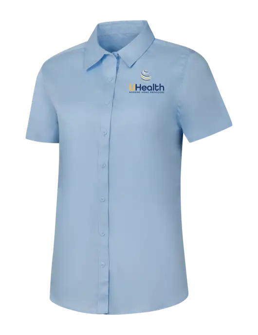 Womens Light Blue Short Sleeve Superpro React Twill Shirt w/Uhealth Logo