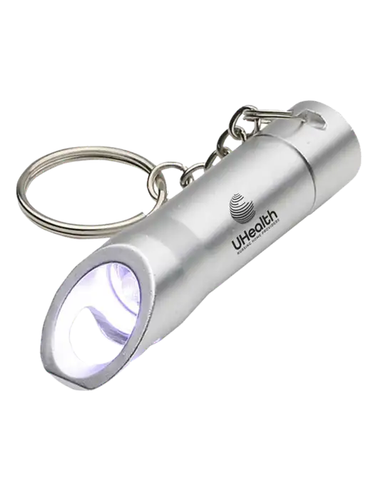 Silver Pocket LED Flashlight with Bottle Opener & Keychain w/Uhealth Logo
