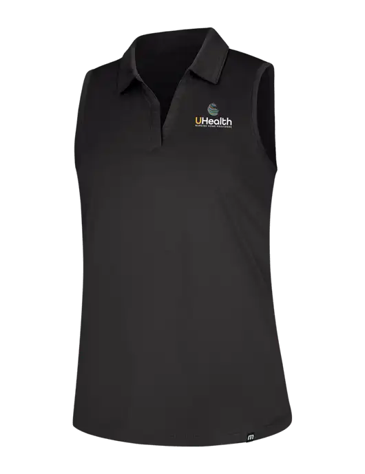 TravisMathew Womens Black Coto Performance Sleeveless Polo w/Uhealth Logo