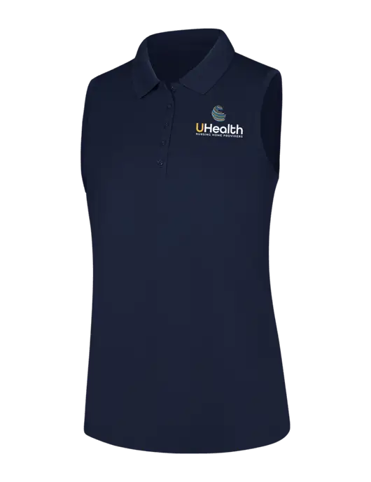Womens Navy Dry Zone UV Micro-Mesh Sleeveless Polo w/Uhealth Logo