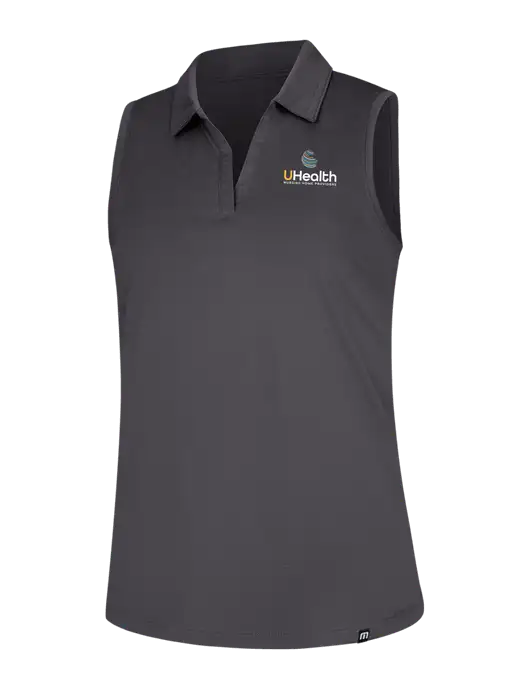 TravisMathew Womens Dark Medium Grey Coto Performance Sleeveless Polo w/Uhealth Logo