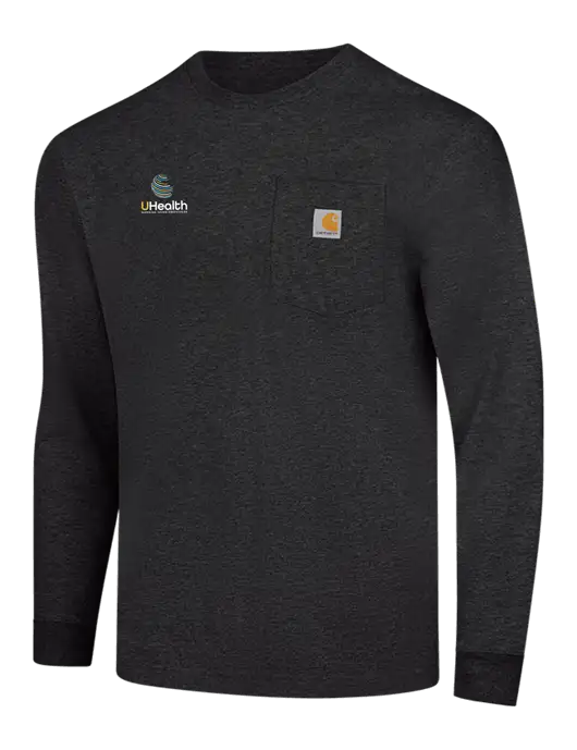 Carhartt Dark Grey Heather Workwear Pocket Long Sleeve T-Shirt w/Uhealth Logo