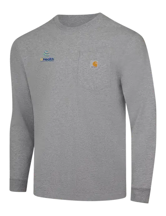 Carhartt Light Grey Heather Workwear Pocket Long Sleeve T-Shirt w/Uhealth Logo