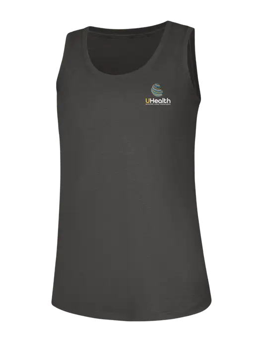 Womens Dark Grey Heather Perfect Tri Racerback Tank w/Uhealth Logo