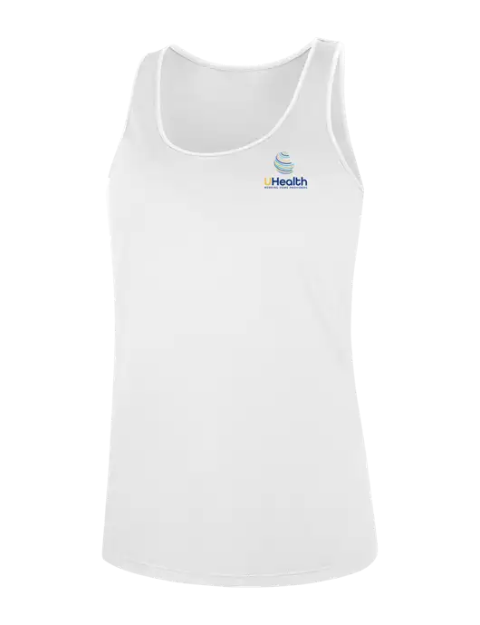 Womens White Perfect Tri Racerback Tank w/Uhealth Logo