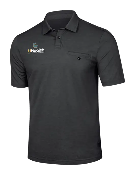 TravisMathew Black Heather Sunsetters Pocket Polo w/Uhealth Logo