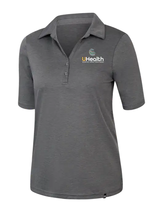 TravisMathew Womens Black Heather Sunsetters Polo w/Uhealth Logo
