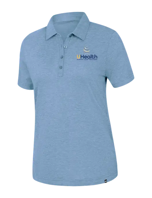 TravisMathew Womens Light Blue Heather Sunnyvale Polo w/Uhealth Logo