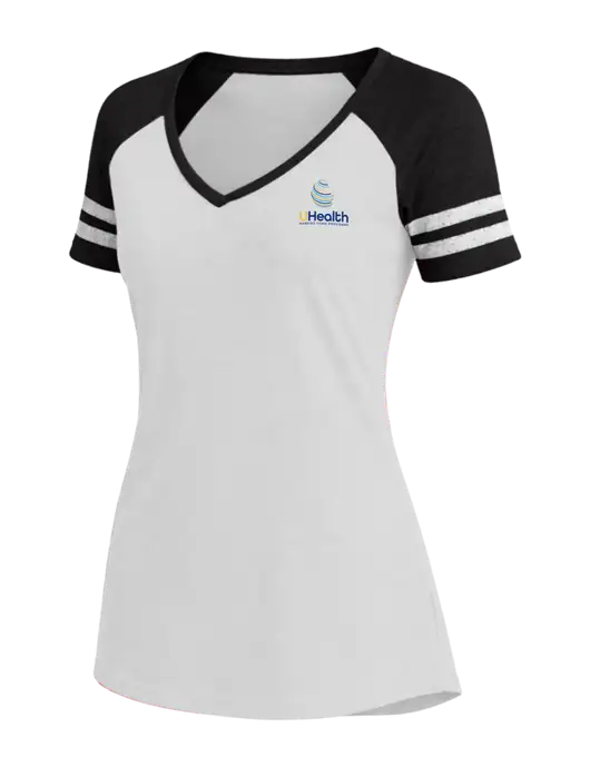 Womens White/Black V-Neck Game Tee w/Uhealth Logo