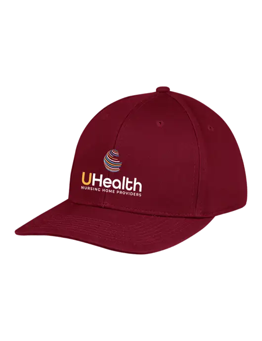 Premium Modern Structured Twill Maroon Snapback Cap w/Uhealth Logo