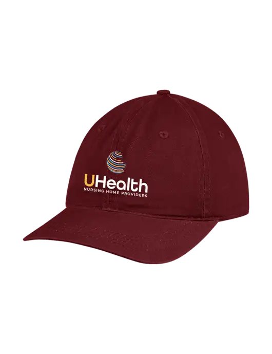 Garment Washed Unstructured Twill Maroon Cap w/Uhealth Logo