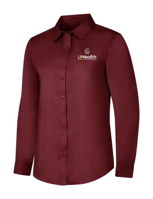 Maroon Womens Long Sleeve Superpro React Twill Shirt w/Uhealth Logo