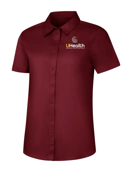 Womens Maroon Short Sleeve Superpro React Twill Shirt w/Uhealth Logo