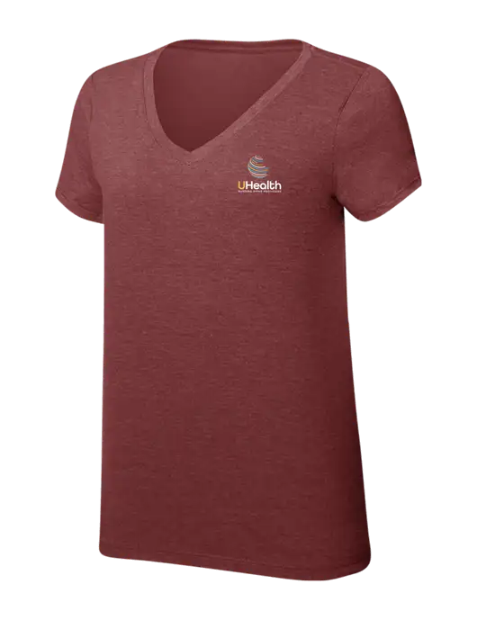 Womens Simply Soft V-Neck Maroon Frost 4.5oz  Poly/Combed Ring Spun Cotton T-Shirt w/Uhealth Logo
