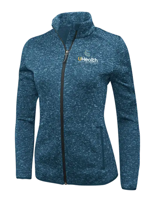 Medium Blue Heather Womens Sweater Fleece Jacket w/Uhealth Logo