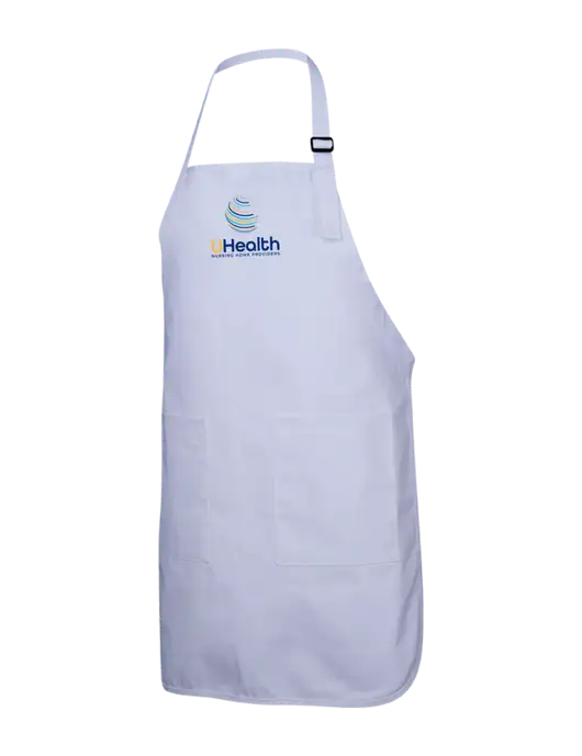 Full-Length White Apron With Pockets w/Uhealth Logo