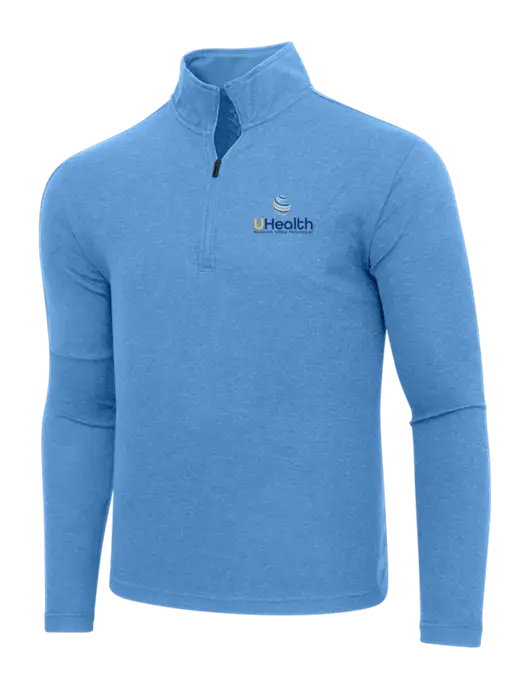 Adidas Light Blue Heather 3 Stripes Quarter Zip Sweater w/Uhealth Logo