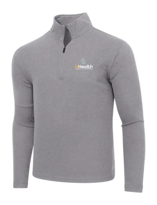 Adidas Medium Grey Melange 3 Stripes Quarter Zip Sweater w/Uhealth Logo