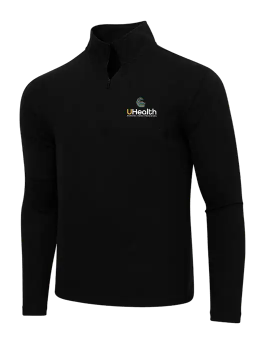 Adidas  Black Melange 3 Stripes Quarter Zip Sweater w/Uhealth Logo