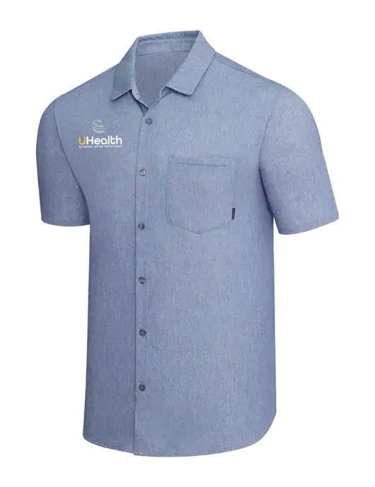 OGIO Slate Blue Heather Extend Short Sleeve Button Up Shirt w/Uhealth Logo