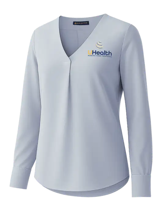 Brooks Brothers Womens Light Slate Blue Open-Neck Satin Blouse  w/Uhealth Logo