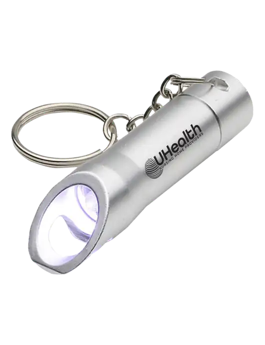 Silver Pocket LED Flashlight with Bottle Opener & Keychain w/Uhealth Logo
