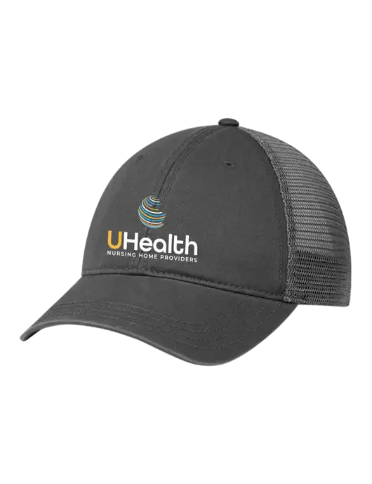 Richardson 111 Garment Washed Trucker Cap Charcoal w/Charcoal Mesh w/Uhealth Logo