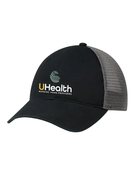 Richardson 111 Garment Washed Trucker Cap Black w/Charcoal Mesh w/Uhealth Logo